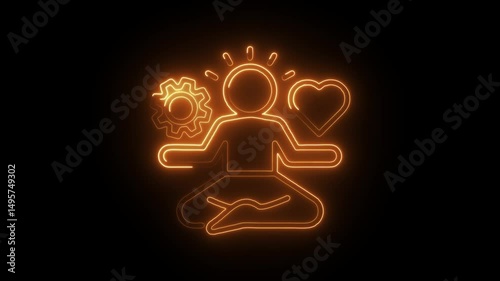 Glowing meditation concept with gear and heart balancing mental health and mindfulness