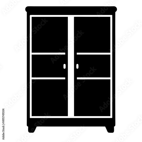Black and white icon illustration of a modern twodoor wardrobe