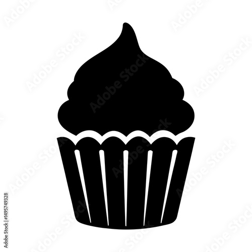 Minimalist Black and White Cupcake Graphic Design with Generous Icing Swirl
