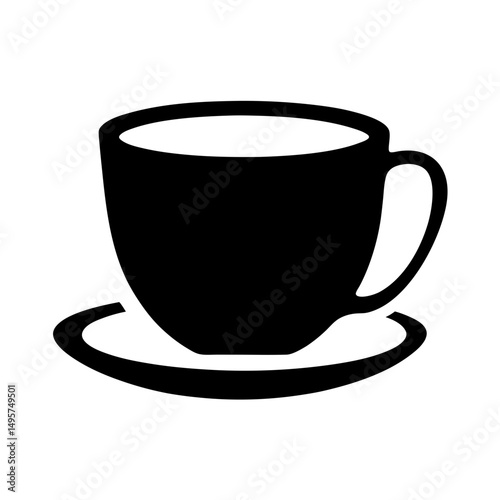 Simple black and white minimalist cup and saucer illustration on white background