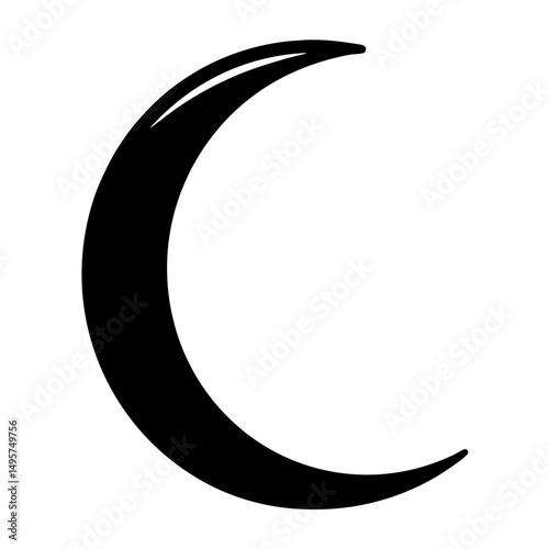 Crescent moon illustration in stark black against a white background