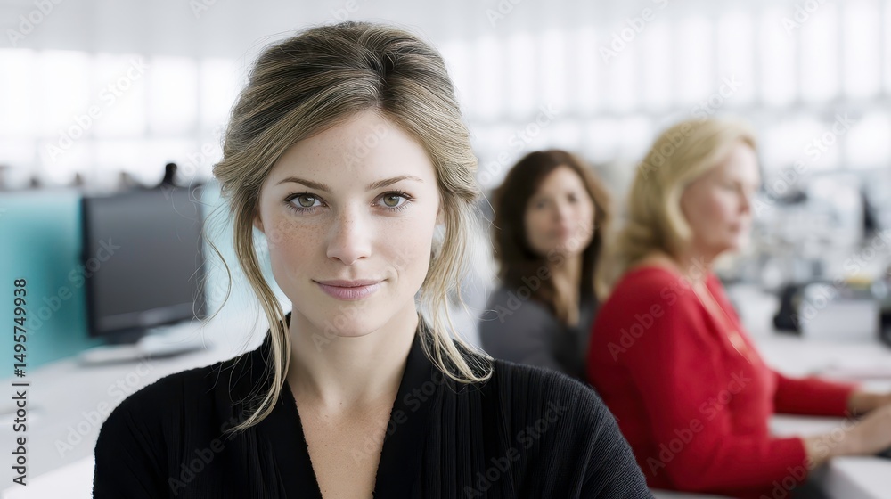Obraz premium Confident Businesswoman Portrait in Modern Office with Diverse Team Members