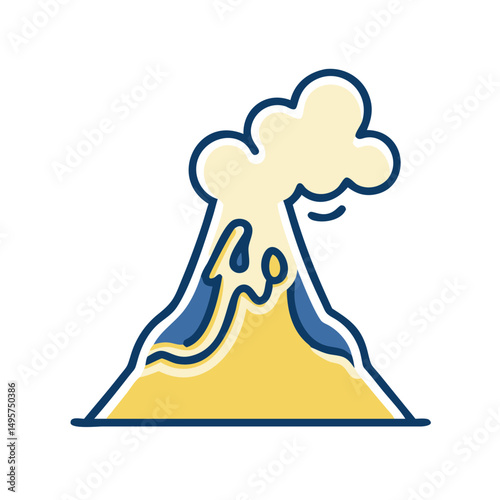Cartoon volcano erupting with clouds and lava in colorful style  