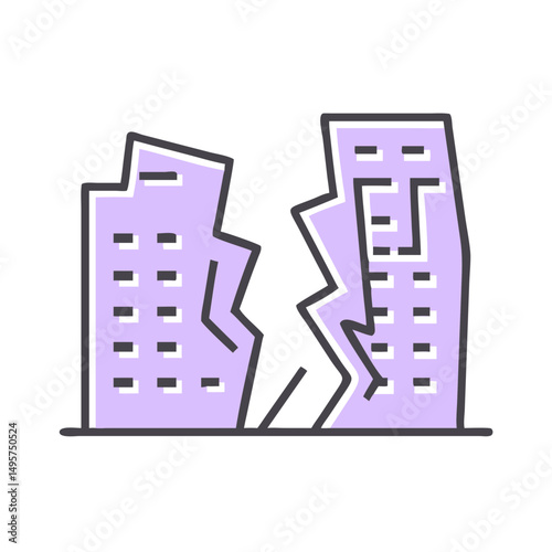 Cracked buildings illustrating structural damage in urban design  