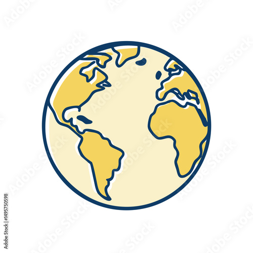 The globe with outlined continents and colors  