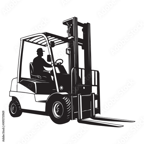 Black and White Forklift Truck Illustration