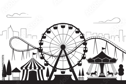 Amusement Park City Skyline Illustration