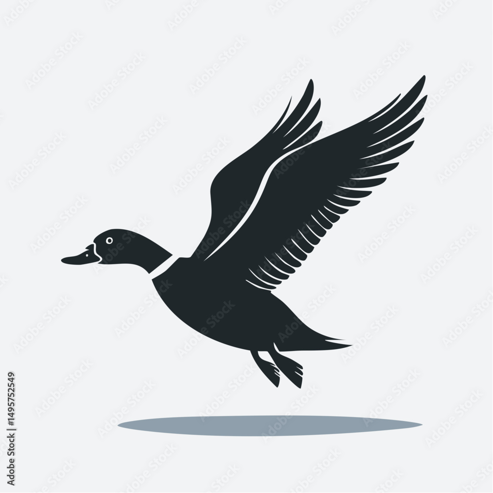 Fototapeta premium Flying Duck Silhouette — Flat 2D Minimalist Vector
