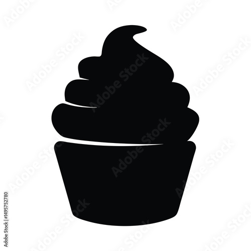 Silhouette of a tasty looking cupcake with whipped cream topping swirl