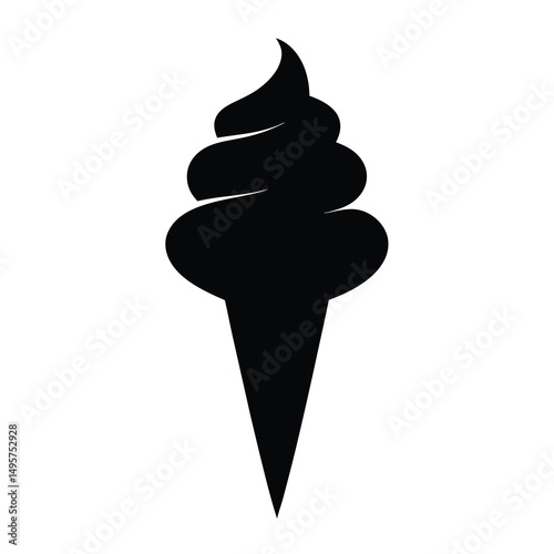 Black Silhouette of a Delicious Swirled Ice Cream Cone on White