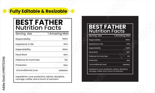 Father Nutrition Facts Label Template – Funny Editable Vector EPS for Father’s Day Gift, T-Shirt, Mug, Poster, Card Design