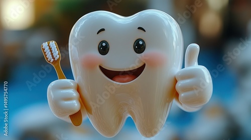 Cartoon tooth with toothbrush, giving thumbs up (1)