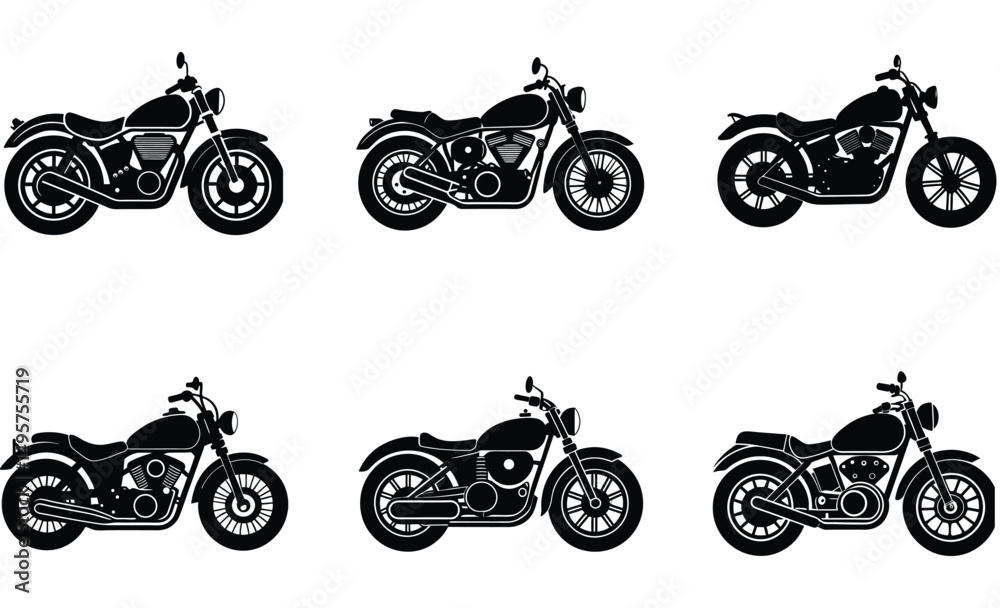Obraz premium A diverse set of motorcycles and bikes on the road, showcasing speed, sport, and the thrill of the ride