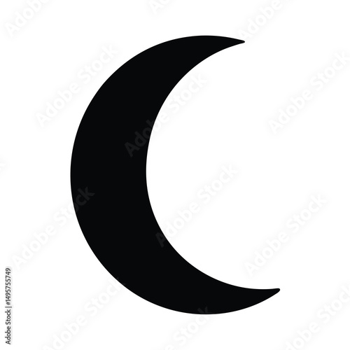 Black crescent moon against white background symbolizing night and mystery