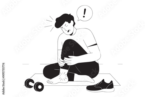 Sports Injury Person with Ankle Pain Exercise Illustration