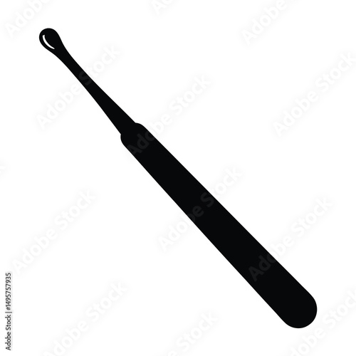 Medical tool or ear cleaning stick in solid black silhouette design