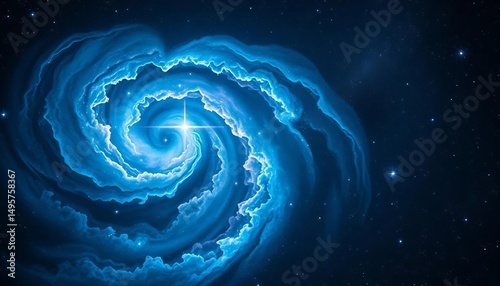 Celestial swirls of blue and silver nebulae, sparkling stars in deep space, blue, astrophotography