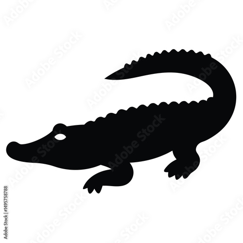 Silhouette of a menacing alligator with a powerful curved tail on white