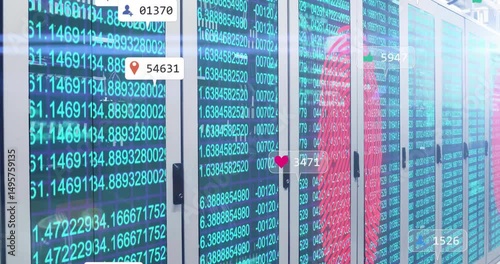 Scrolling server code launching fingerprint hologram fading in with floating icons updating metrics
