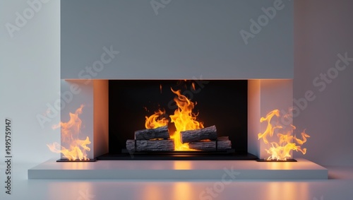 Flames emanating from a black fireplace on a separate background.
