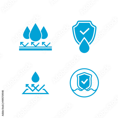 Set of Waterproof icons. Waterproof or water resistant signs. Water protection symbol.