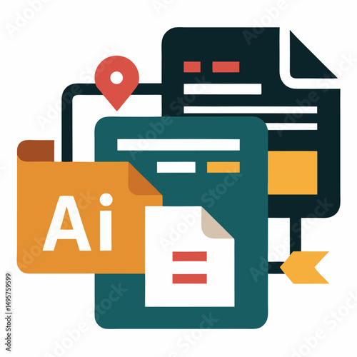 Adobe Illustrator File Icon with Documents and Location Pin Graphic Design Element