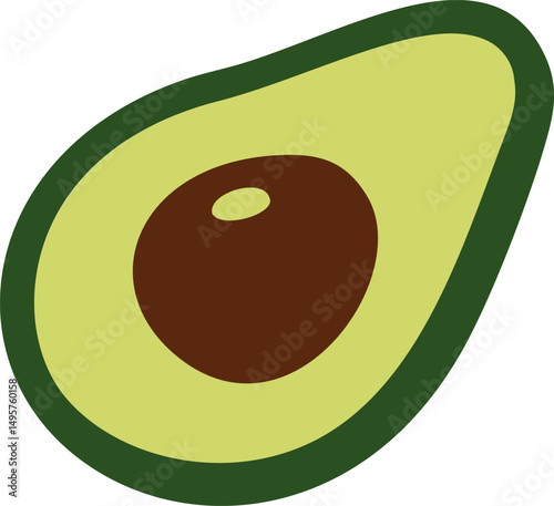 Stylized illustration of an avocado half with green and brown colors, vector art. Vector illustration