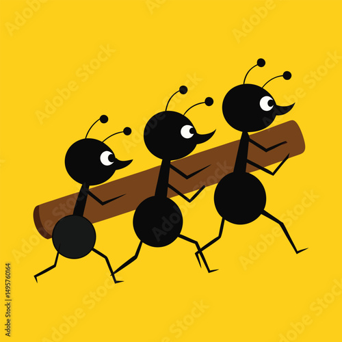 Team of ants carries log vector art
