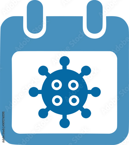 Blue calendar icon with virus symbol in center, conceptual disease awareness. Vector illustration