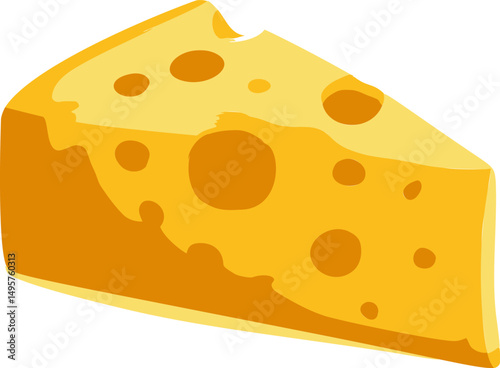 Yellow cheese wedge with holes in cartoon style. Vector illustration