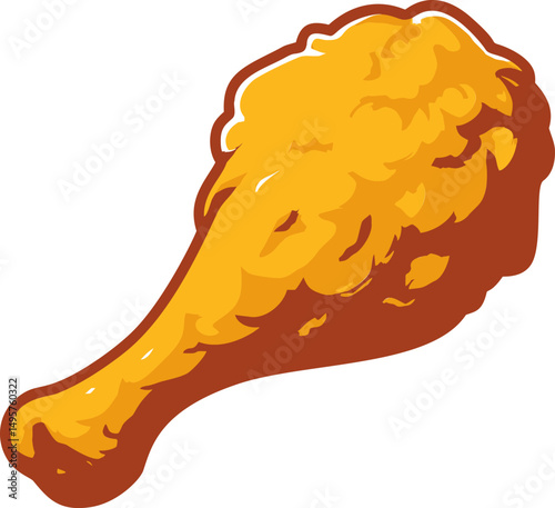 Crispy golden fried chicken drumstick in cartoon style illustration. Vector illustration