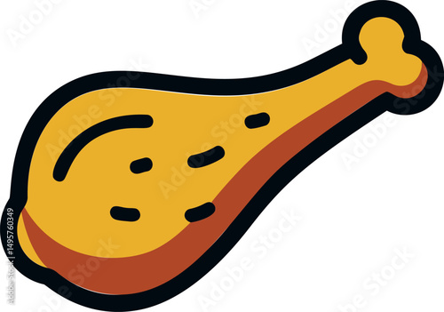 Cartoon-style illustration of a fried chicken drumstick with bold outlines. Vector illustration
