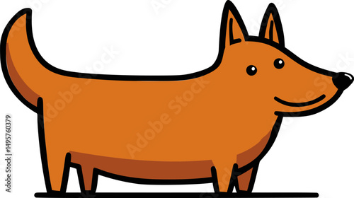 Cartoon style illustration of a cute brown dog with a long tail, happy expression. Vector illustration
