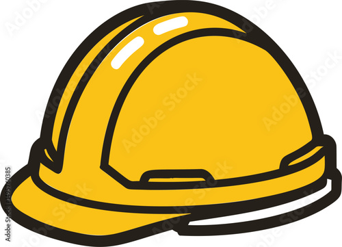 Yellow construction hard hat  with bold outlines. Vector illustration