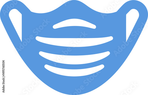 Blue icon of a surgical face mask with ear loops, symbolizing health safety. Vector illustration