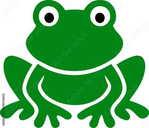 Simple green frog illustration with cartoon style and bold outline. Vector illustration