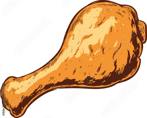 Illustration of a crispy golden brown chicken drumstick, food art concept. Vector illustration