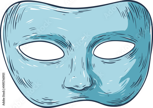 Blue theater mask illustration with detailed texture and. Vector illustration