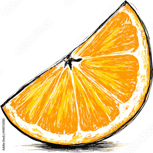Illustrated orange slice with vibrant colors and artistic details. Vector illustration