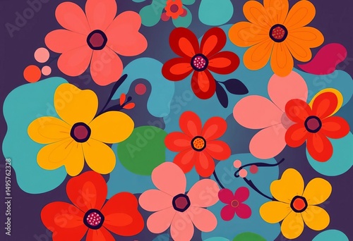 Bright Matisse-inspired floral shapes form a seamless abstract pattern , illustration, texture