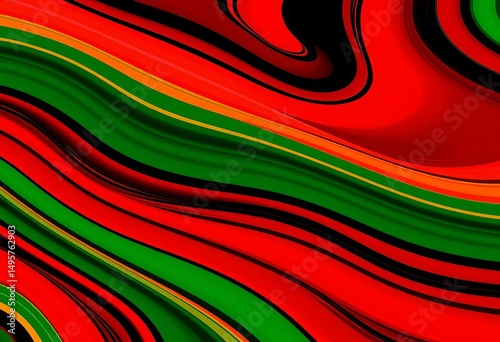 Bold red, vibrant green, and deep black stripes in a repeating wallpaper pattern, vibrant, home decor