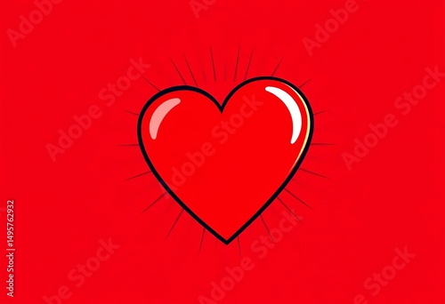 Bold red cartoon heart, vector pop art style Bright, graphic, simple design, abstract, symbol
