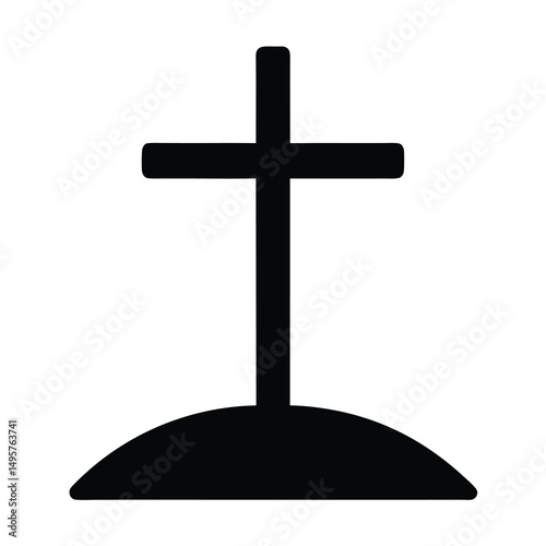 Simple black and white image of a Christian cross on a hill