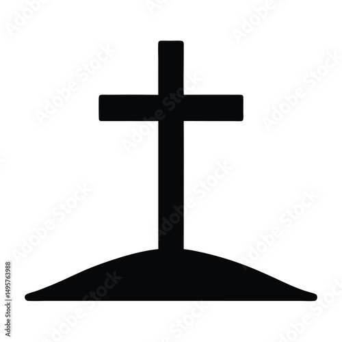 Simple silhouette of a cross on a small hill or mound