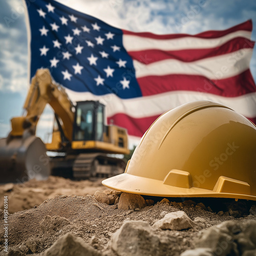 Labor day concepts. Symbols associated with Labor day and construction equipment and representations of manual labor. generated AI Illastration.