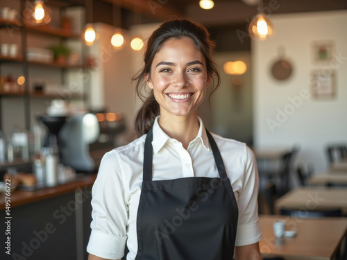 Portrait of smiling waitress in cafe for the background
