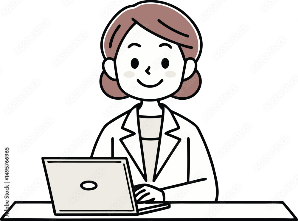 Female Doctor Working on Laptop Vector Illustration on white background. Female Doctor Working on Laptop Vector Illustration on white background.