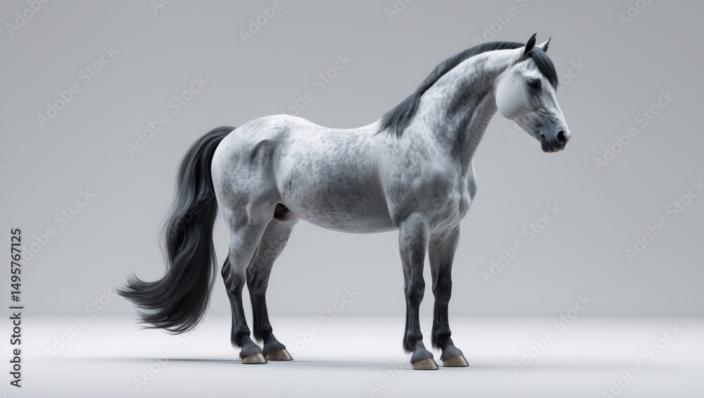 Fototapeta premium White backdrop featuring a lone grey stallion