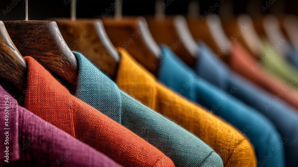 Obraz premium Colorful linen coat suits beautifully displayed in a vibrant collection