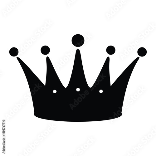 Simple elegant black crown silhouette with circle accents, ideal for royalty designs